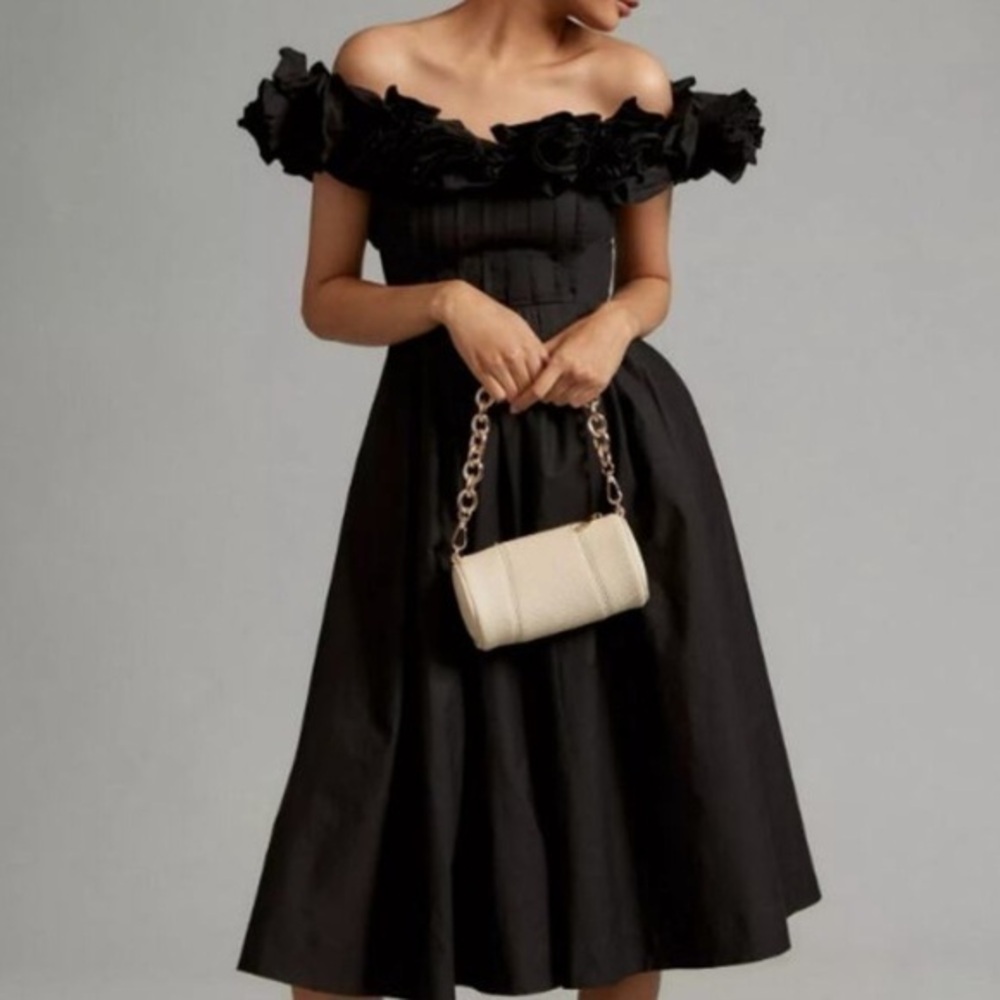 Anthropologie Maeve Ruffled-Neckline Pleated Dress